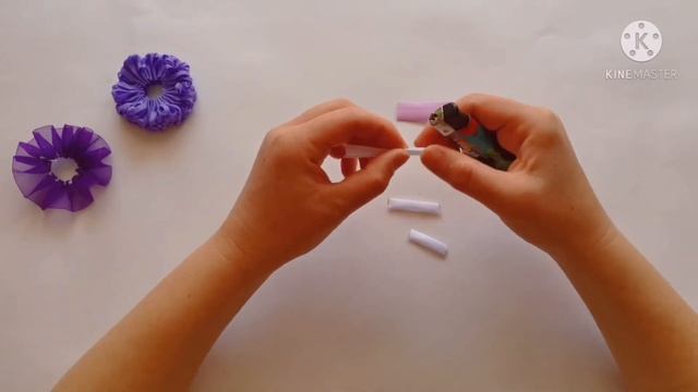 Нежные бантики канзаши из косой бейки и ленты -лапши