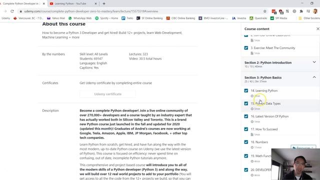 Udemy: Complete Python Developer in 2020: ZTM Course Review - Vlog 1 смотреть онлайн