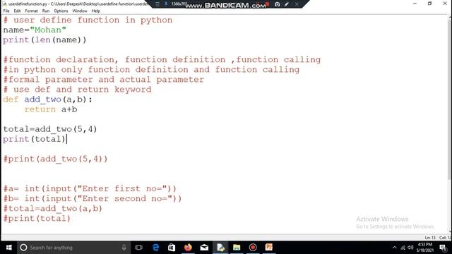 User define function in python