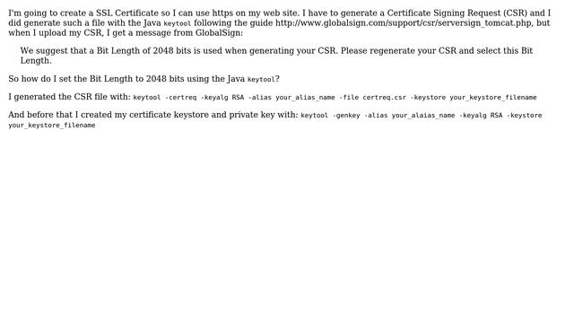 Webmasters: How to set the Bit Length when generating SSL Certificate with Java keytool? смотреть онлайн