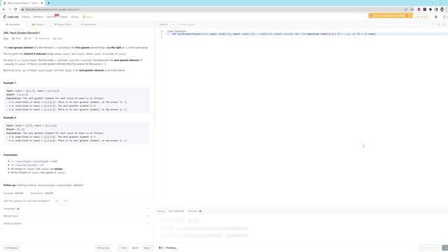496. Next Greater Element I - Python - One Line