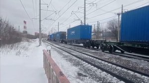 "Северянин!" ВЛ11.8 717 следует с контейнерным поездом по перегону