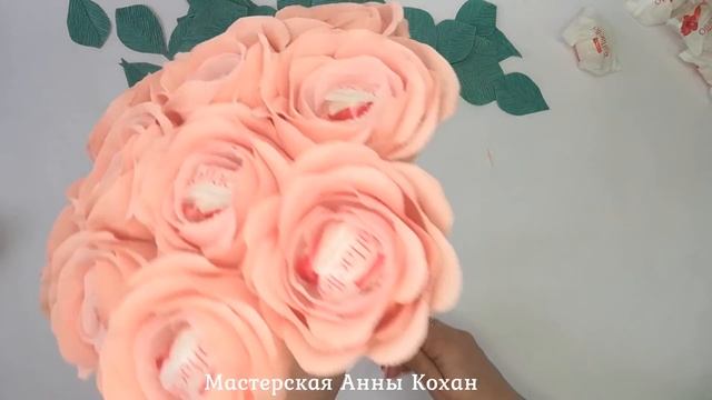 ?НЕЖНЫЙ БУКЕТ РОЗ ИЗ КОНФЕТ Raffaello?Сладкий букет на 8 МАРТА своими руками?Анна Кохан?Мастер клас