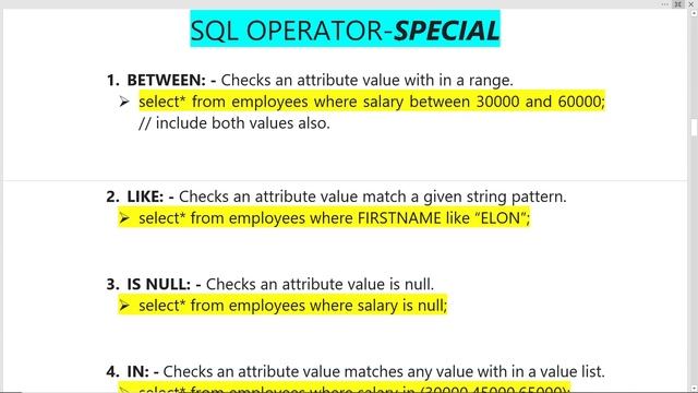 SQL Operators Logical Special Aggregation HINDI in 20 minutes ...
