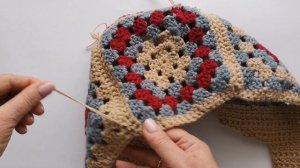 Вязание крючком Чепчик бабушкин квадрат, упрятывание кончиков
