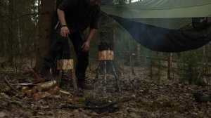 2 Day SOLO in Hammock, Primitive Skills - WATER from Tree, DAKOTA Fire Hole, Birch Bark Container