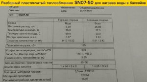 Пластинчатый разборный теплообменник SN07-50 для нагрева бассейна объемом 125м3.