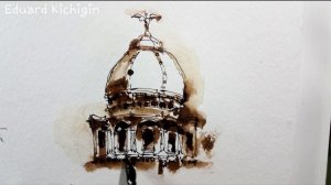 Архитектурный скетчинг. , Архитектура, Уроки. Рисуем купол собора и небо. Скетчбук. Эдуард Кичигин