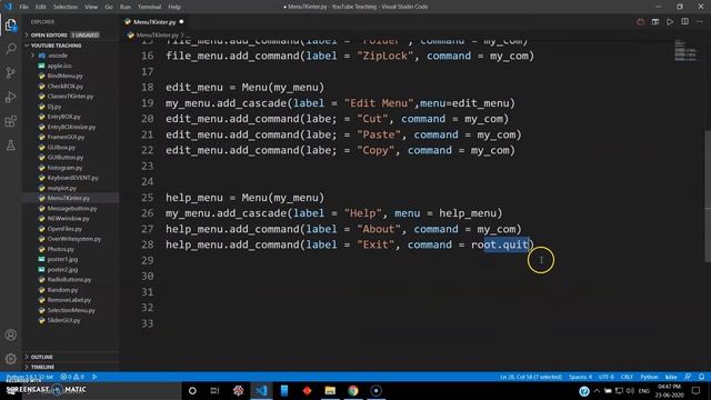 Create Menu or Top-Menu in TKinter and Python - Python Tutorial (2020) #26