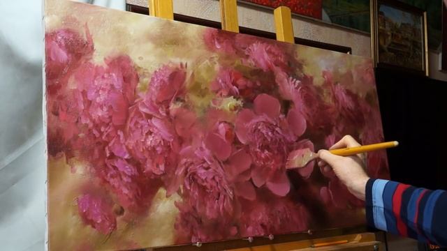 "Пионы". Олег Буйко.  Живопись маслом. Process of creating oil painting. 油畫  油絵