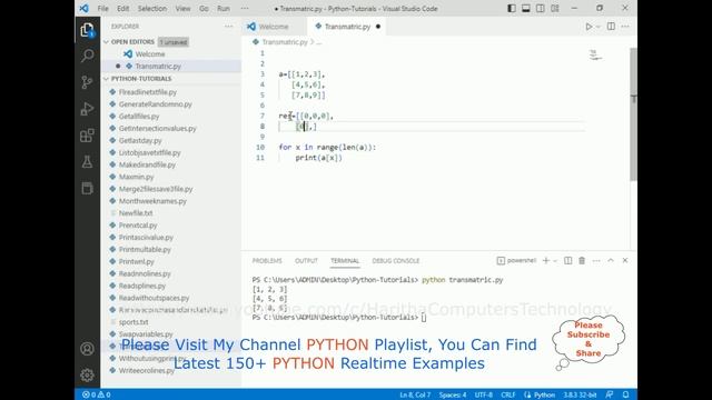 #143 Python Programming nested loop Transpose 3x3 Matrix in Python