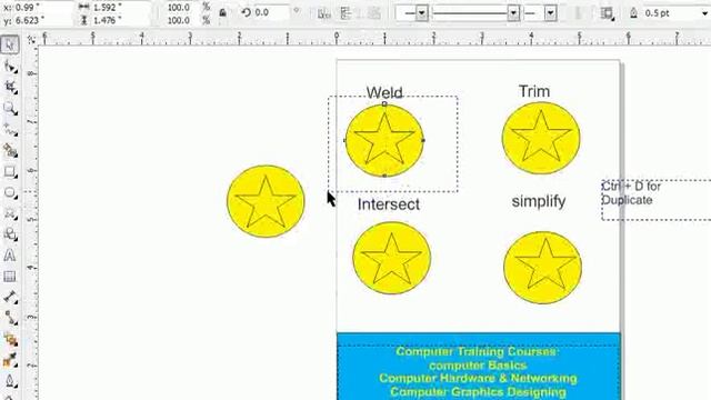 CorelDraw X5 Trim Intersect Weld and Simplify Tutorial. Computer Courses in urdu