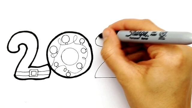 Просто рисуем цифры 2020 к Новому Году. Простые Новогодние рисунки для срисовки 2020. смотреть онлайн