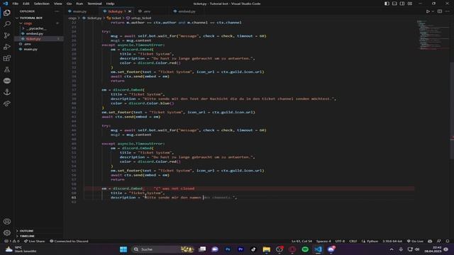 Discord bot Programming | Part 4 | Setting up the ticket System #python #discordbot #pythonbot