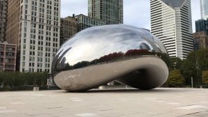 Walking tour of Cloud Gate aka The Bean mirror art sculpture in Millennium Park Chicago Illinois