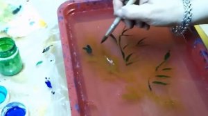 Батик. Техника росписи ткани на желатине - рисунок "Ветка рябины".