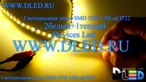 Светодиодная лента IP22 SMD 3528 (120 LED) 2 Белый + 1 Теплый белый