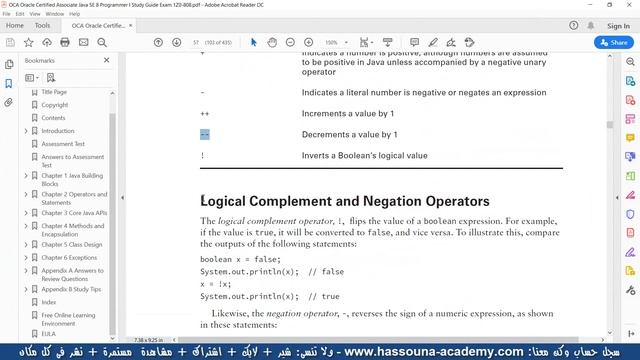 11 JAVA OCA 1Z0 808 Logical Complement Negation Unary Chapter 2 Operators Statements