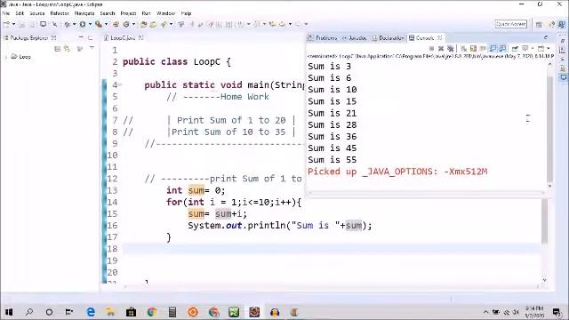 Sum in Java | Java for loop while loop
