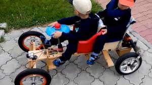 Самодельный детский электромобиль картинг для двоих