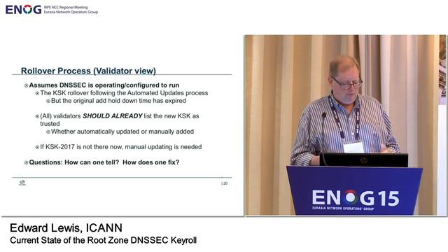ENOG 15:  Текущее состояние развертывания ключей корневой зоны DNSSEC / Эдвард Льюис, ICANN (RU)