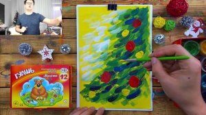 Картина к Рождеству - рисуем красками - Новогодний рисунок