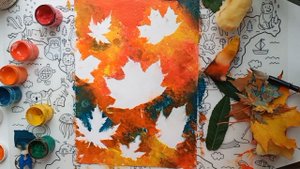 Осенний рисунок. Гуашь и листья