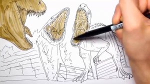 Drawing and Coloring Indominus Rex VS Mosasaur VS T Rex - Draw Jurassic World Dinosaurs Battle