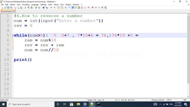 Program to reverse a number in python |Python Interview questions|python for beginners