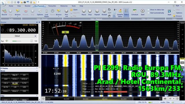 03.07.2023 14:52UTC, [Es], Radio Europa FM, Румыния, 89.3МГц, 1563км