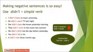 Simple Past Tense Negative Sentences, Regular and Irregular verbs