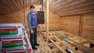 Скрытый электромонтаж в бане из профилированного бруса около 90 м2 .Первый основной этап.