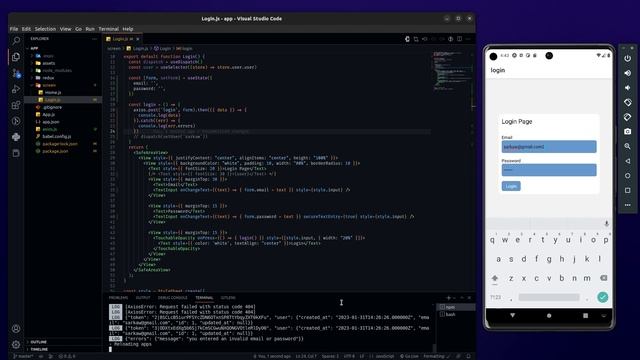 react native and laravel - login - installing axios, handling validation, login #8