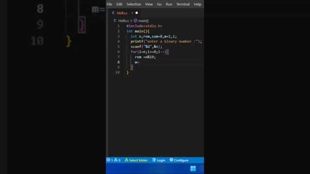 wap to convert binary to hexadecimal number in C language