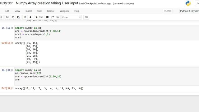 NumPy Library | Reshape , Seed & Creating 1D & 2D NumPy Array by user input