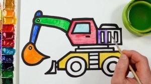 Нарисуй и раскрась экскаватор \\ Рисование для мальчиков! Давайте рисовать  вместе!