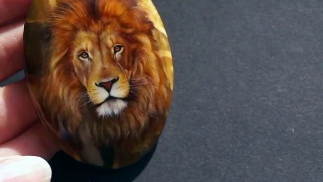 Лаковая миниатюра "Лев" роспись на камне симбирцит смотреть онлайн