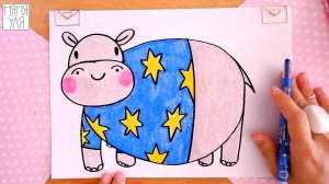 Как нарисовать БЕГЕМОТА поэтапно для детей | Рисуем животных Африки | Няня Уля