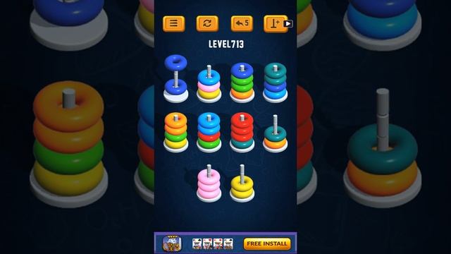 Hoop Sort Puzzle - Color Ring Stack Sorting Game Level 713 Solution