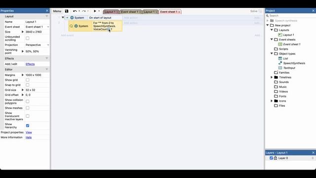 Speech Syntesis (Синтез речи) | Урок №105 | Курс по Construct 3 | Разработка игр