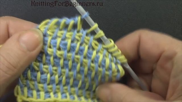 Кромочные петли в тунисском двухцветном вязании