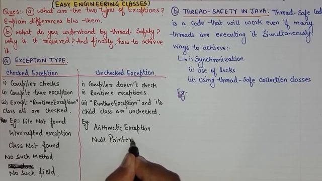 Difference Between Checked and Unchecked Exception, Thread Safety in JAVA смотреть онлайн