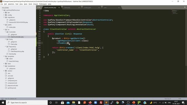 Symfony 5 MVC, directory structure,dynamic pages| First page in Symfony 5| Entity, Controllers, Twi