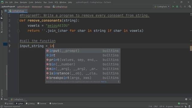 Remove Consonants From String | Program 97 | Solutions For Python 100 Exercises | CodingFacts