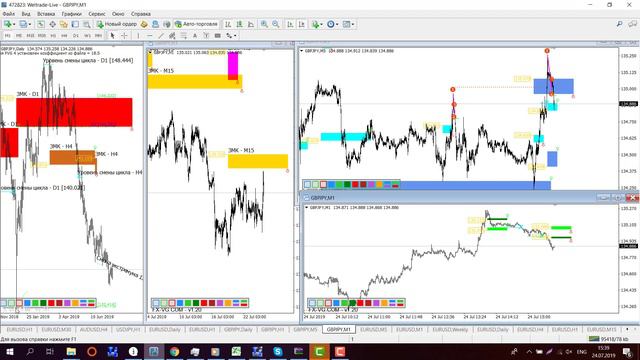 Обзор EUR\USD, GBP\JPY по ТС FVG Gann 4.0 На 24.07.2019 смотреть онлайн