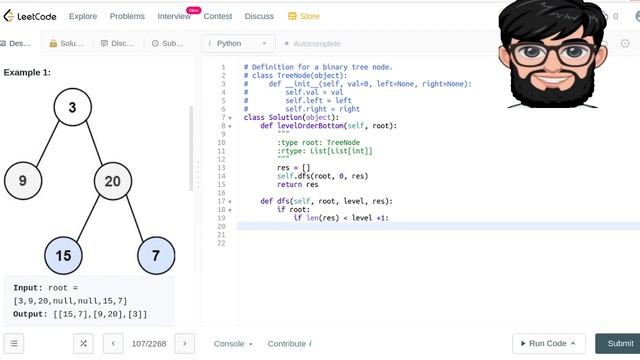 Leetcode Question 107 "Binary Tree Level Order Traversal II" in Python