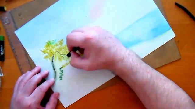 Как нарисовать пейзаж масляной пастелью легко. Видеоурок пастелью