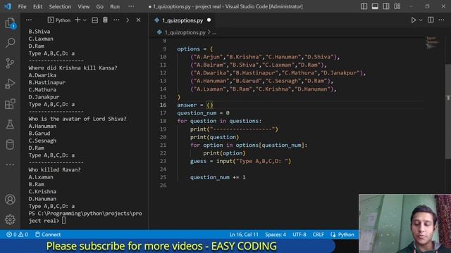 Python project - Quiz game with options from Scratch - In Nepali