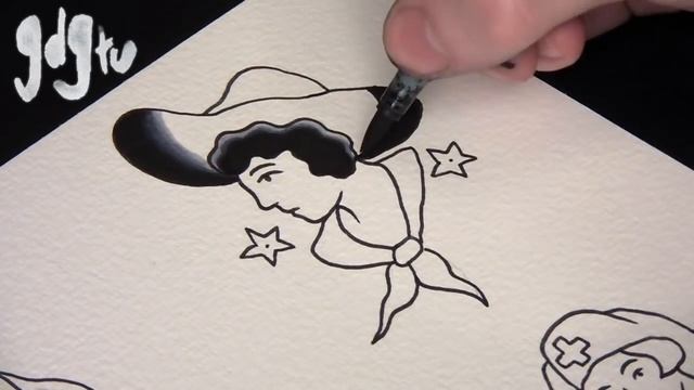 How To Paint Old School Tattoo Flash Pin-Up Designs Tutorial смотреть онлайн